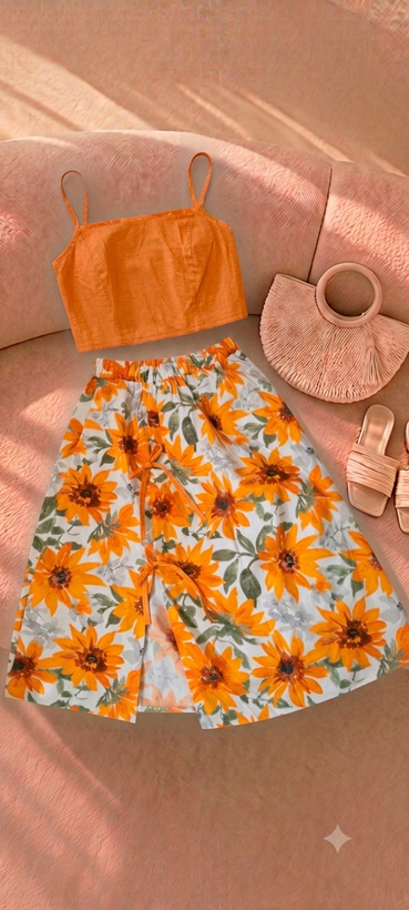 ست تاپ و دامن نخکتان گلدار | کد ۱۱۵