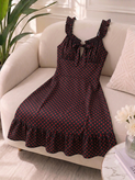 پیراهن عروسکی خالخالی نخ کتان کد ۳۹ | فریسایز، قد ۱۰۰